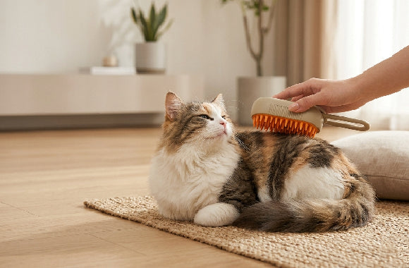 ORANGE CAT BEING BRUSHED