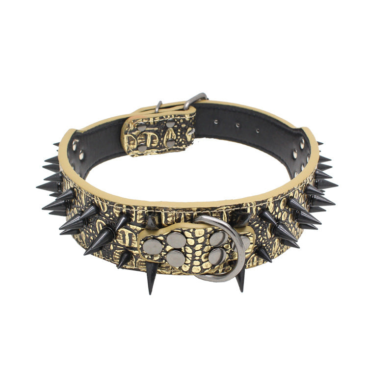 Golden brown studded dog collar - adjustable spiked PU leather collar for aggressive chewers and strong breeds - AZPaws
