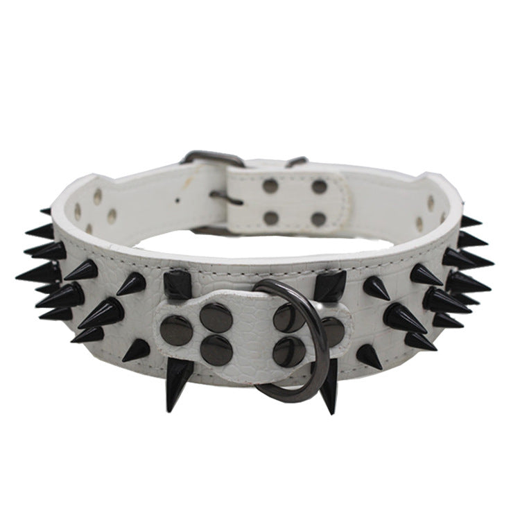 White studded dog collar with spikes - premium rivet collar for large breeds Huskies Labradors - waterproof PU leather - AZPaws