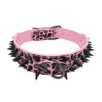 Pink leopard spiked collar for dogs - fashionable studded rivet collar for medium to large breeds - punk style - AZPaws