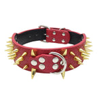 Red studded dog collar with metal spikes - bite-proof durable collar for German Shepherds Mastiffs Bulldogs - AZPaws