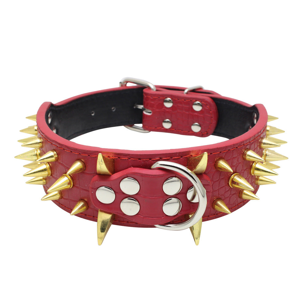 Red studded dog collar with metal spikes - bite-proof durable collar for German Shepherds Mastiffs Bulldogs - AZPaws