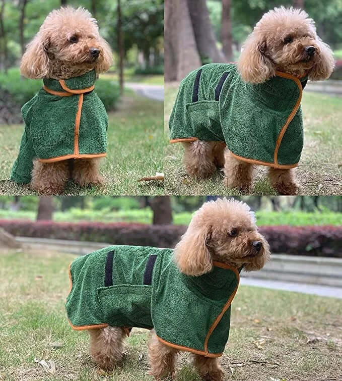 Quick dry microfiber dog bathrobe towel coat wrapping wet golden retriever after bath | AZPaws