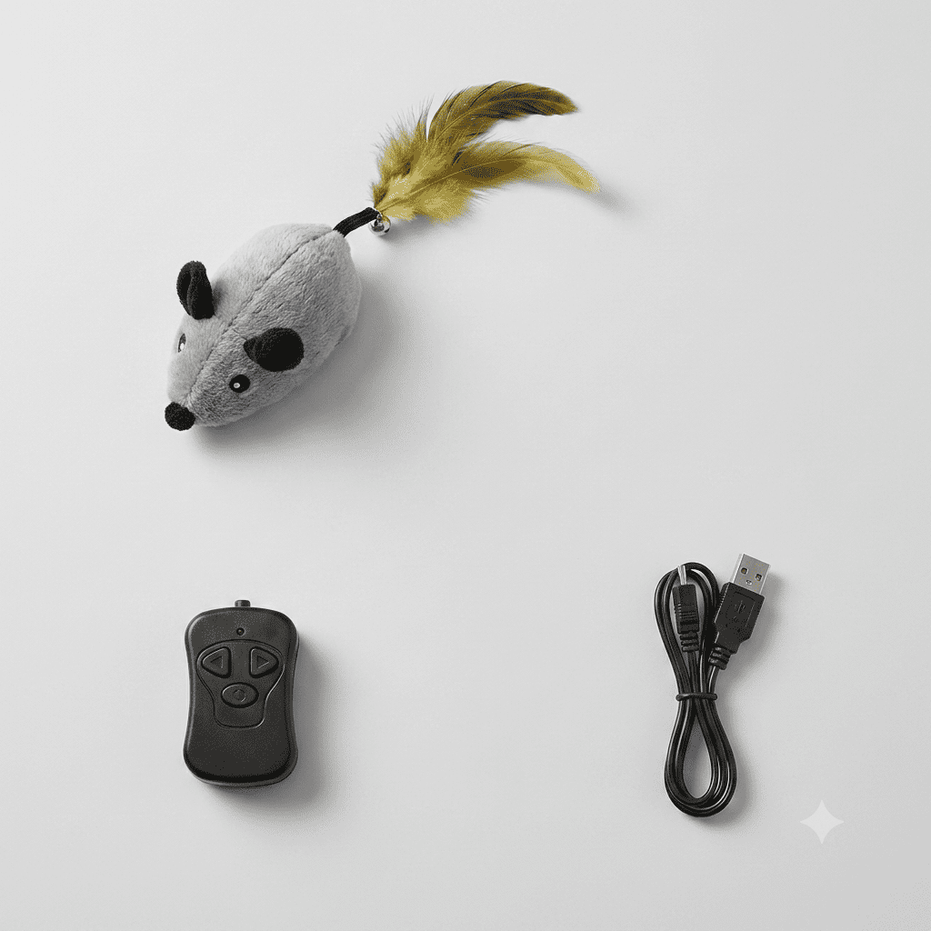 Remote control mouse cat toy with charging cable and control unit