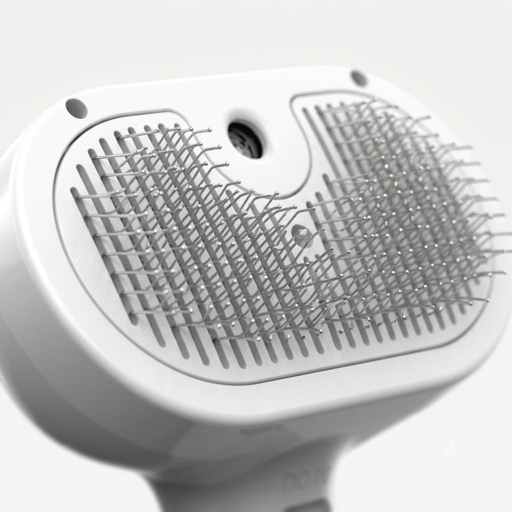 Fine pin bristle head with mist nozzle on rechargeable cat grooming brush-AZPaws