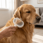 Golden retriever being groomed with electric mist brush to reduce shedding-AZPaws