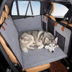 Husky in a car with a dog seat cover with hard and strong base