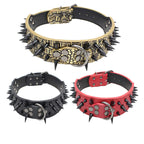 Three spiked dog collars in black, red, and gold on a white background-AZPaws