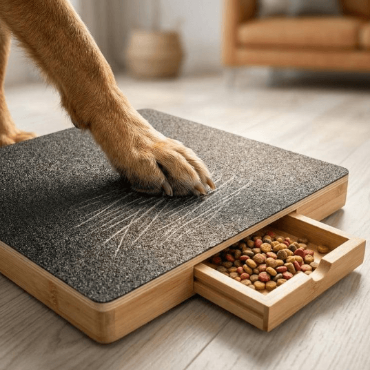 Dog nail clipping alternative using a scratch board for dogs that dislike traditional nail clippers
