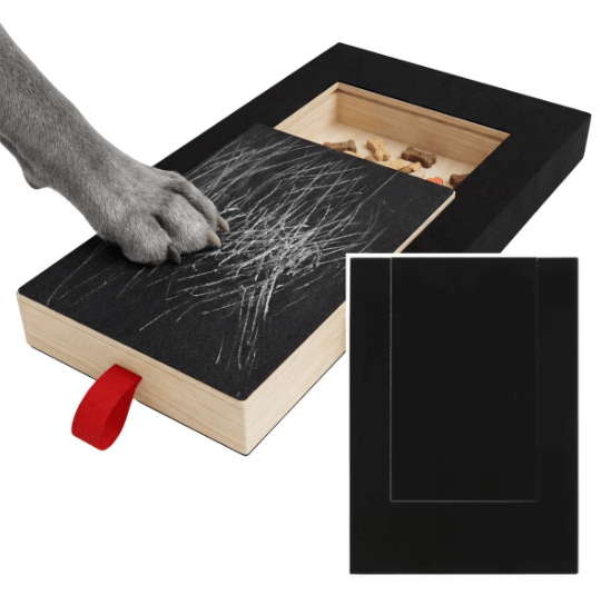 Dog nail file for dogs who hate clippers using an at-home scratch board with their owner