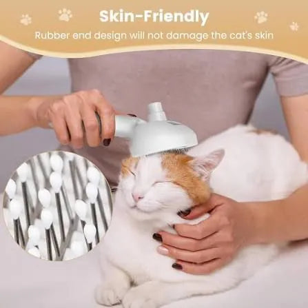 Person using a pet shower head on a cat with text about skin-friendly design.