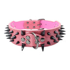 Rose red spiked leather dog collar - adjustable rivet collar with secure buckle for large powerful dogs - AZPaws