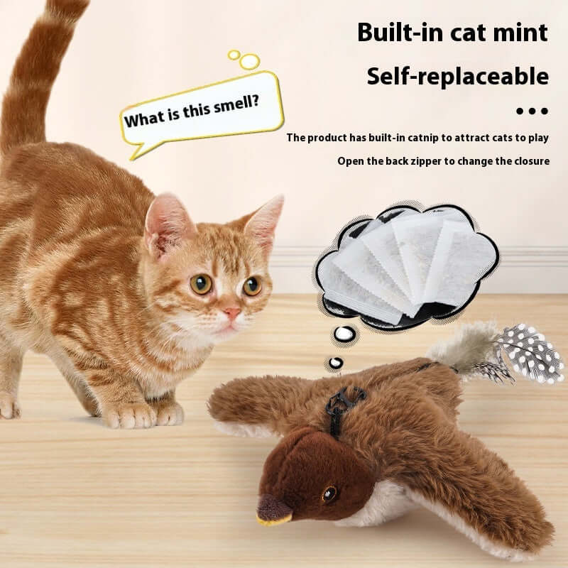 Electric Interactive Cat Toy Flapping Bird with Catnip Rechargeable Simulation Bird Cat Toys Touch Activated Fluffy Plush Toys for Cats-AZPaws