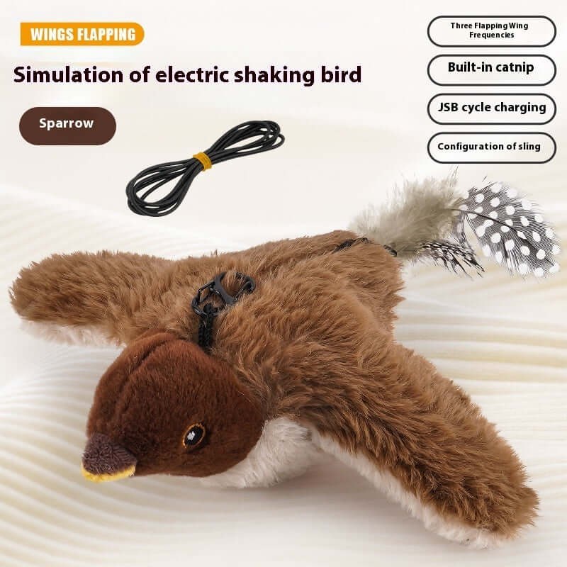 Rechargeable flapping bird sparrow, lifelike chirp tweet, touch activated kitten toy interactive cat exercise toys for all breeds-AZPaws