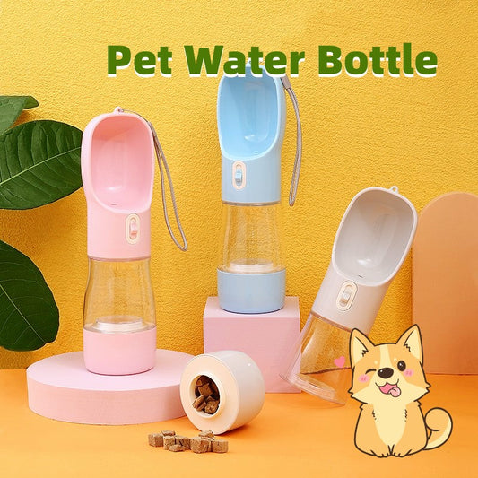 Portable Pet Water Bottle with Feeder Bow