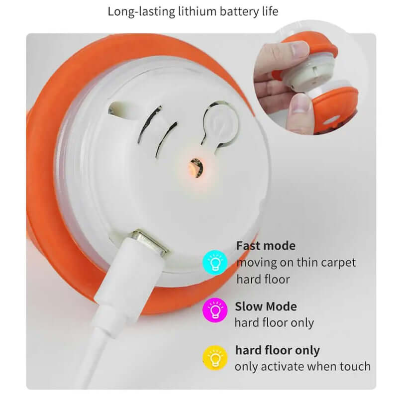 White and orange device with USB cable, showing features on a light gray background.-AZPaws
