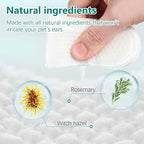 Pet ear cleaning product with natural ingredients like rosemary and witch hazel on a white background.