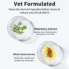 Product packaging with rosemary and witch hazel extracts on a white background