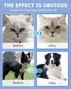 Before and after effect on cats and dogs with text 'The Effect is Obvious' on a blue background.
