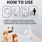 Instructions on how to use pet grooming gloves with a dog and cat illustration.