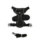 Black dog harness with reflective stripes and a leash on a white background- AZPaws