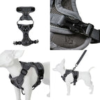 Dog harness with various views including close-up and on a mannequin.- AZPaws