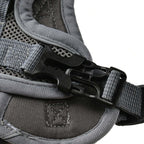 Close-up of a gray tactical vest with a black buckle on a white background- AZPaws