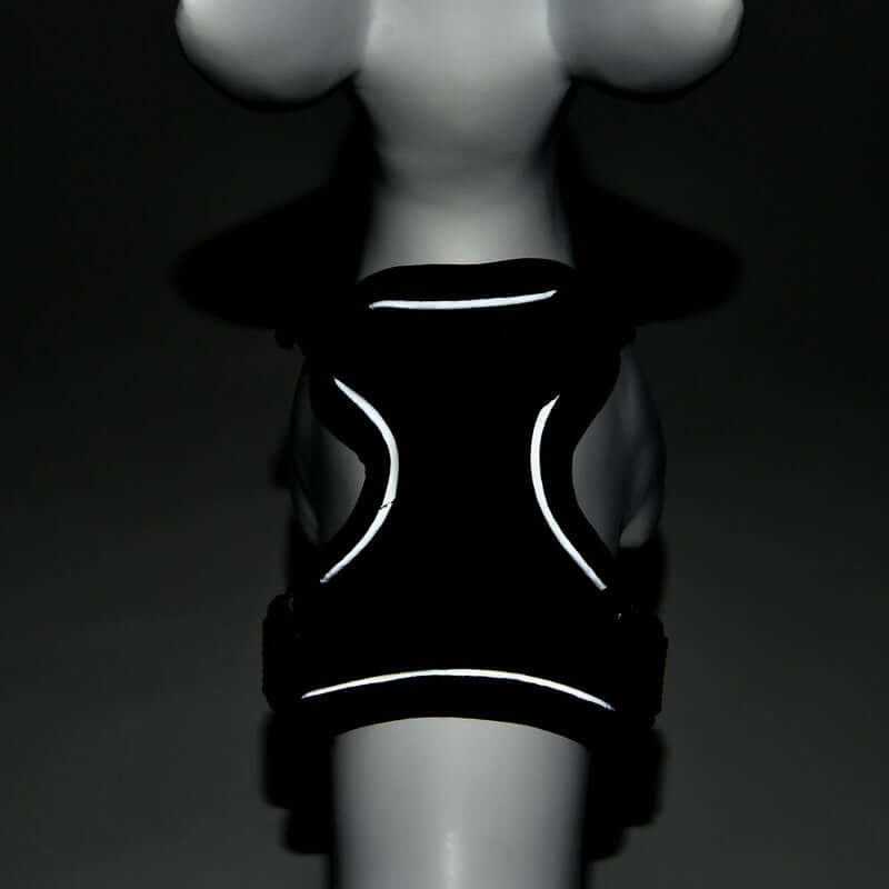 Black reflective vest on a mannequin against a dark background- AZPaws