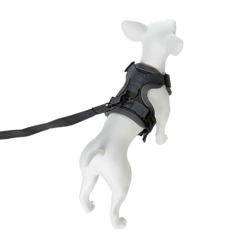 Black dog harness on a white mannequin with a white background - AZPaws