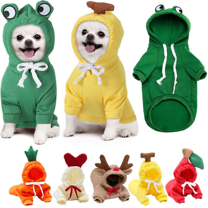 Adorable apple design dog sweater - soft fleece hoodie for puppies and small breeds - AZPaws
