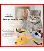 Cat playing with toy mice, with text about a pet toys manufacturer.- AZPaws