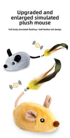 Two plush mice toys with feather tails on a white background- AZPaws