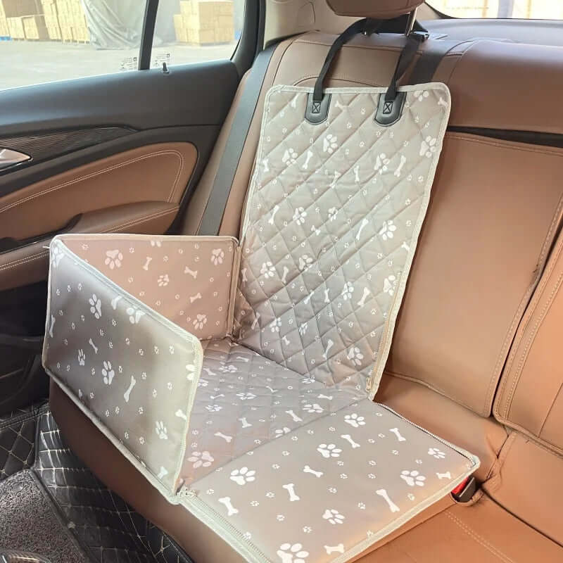 Grey bone print waterproof dog hammock car seat cover for Golden Retriever SUV back seat | AZPaws