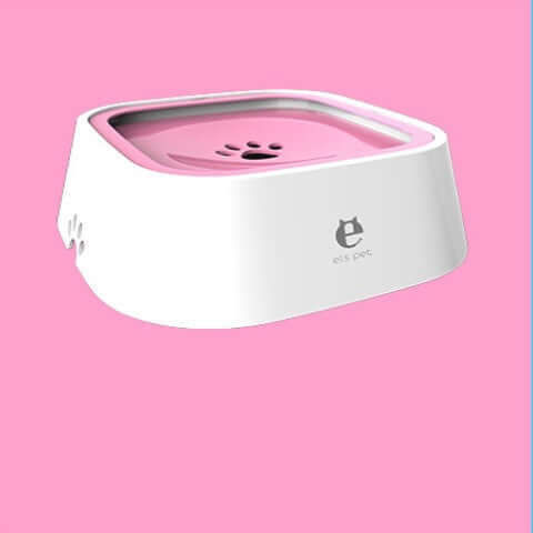 White and pink pet water bowl on a pink background