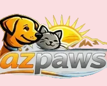 azpaws logo with a dog and cat illustration on a light gray background