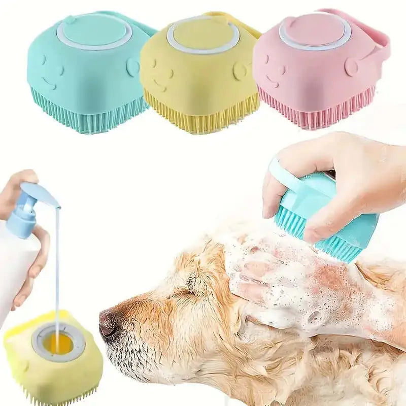 Silicone pet grooming brush for gentle dog and cat hair removal