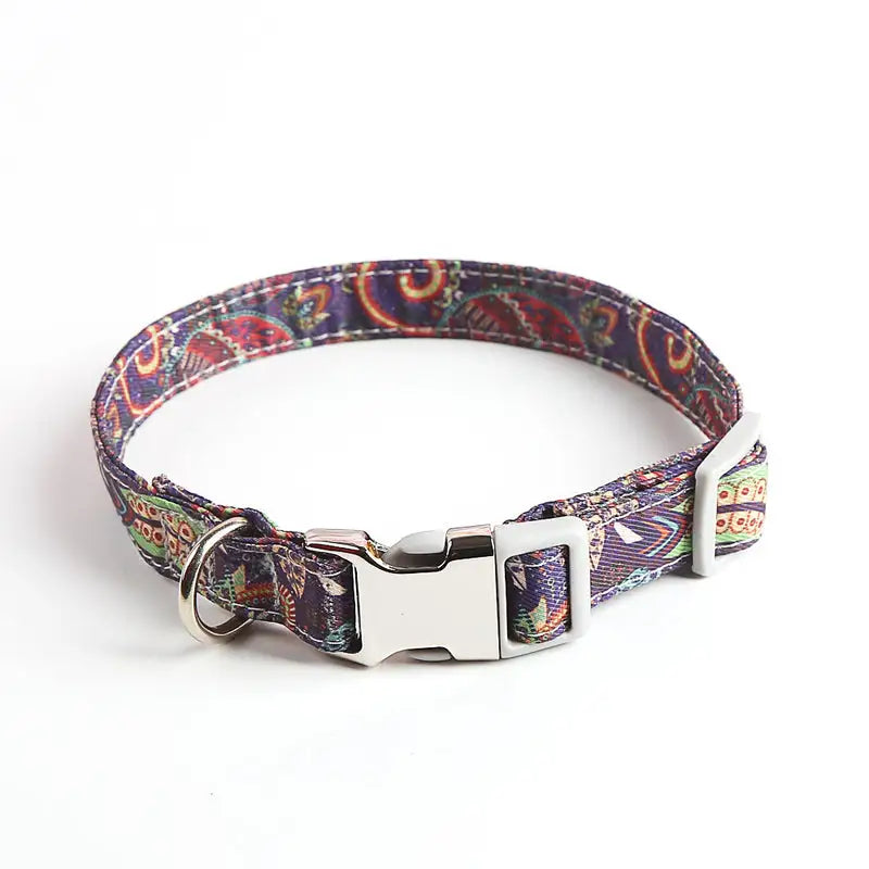 Grey blue adjustable dog collar - premium cotton with rust-proof alloy buckle - AZPaws