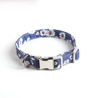 Blue flower pattern cotton dog collar - cute design for small to large dogs - AZPaws